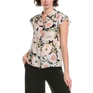 ALICE + OLIVIA Martel Floral Flutter Sleeve Silk Button-Up Shirt